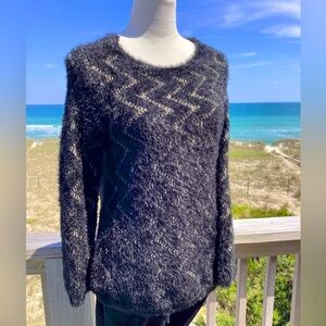Chico's Black & Gold Glam Fuzzy Sweater